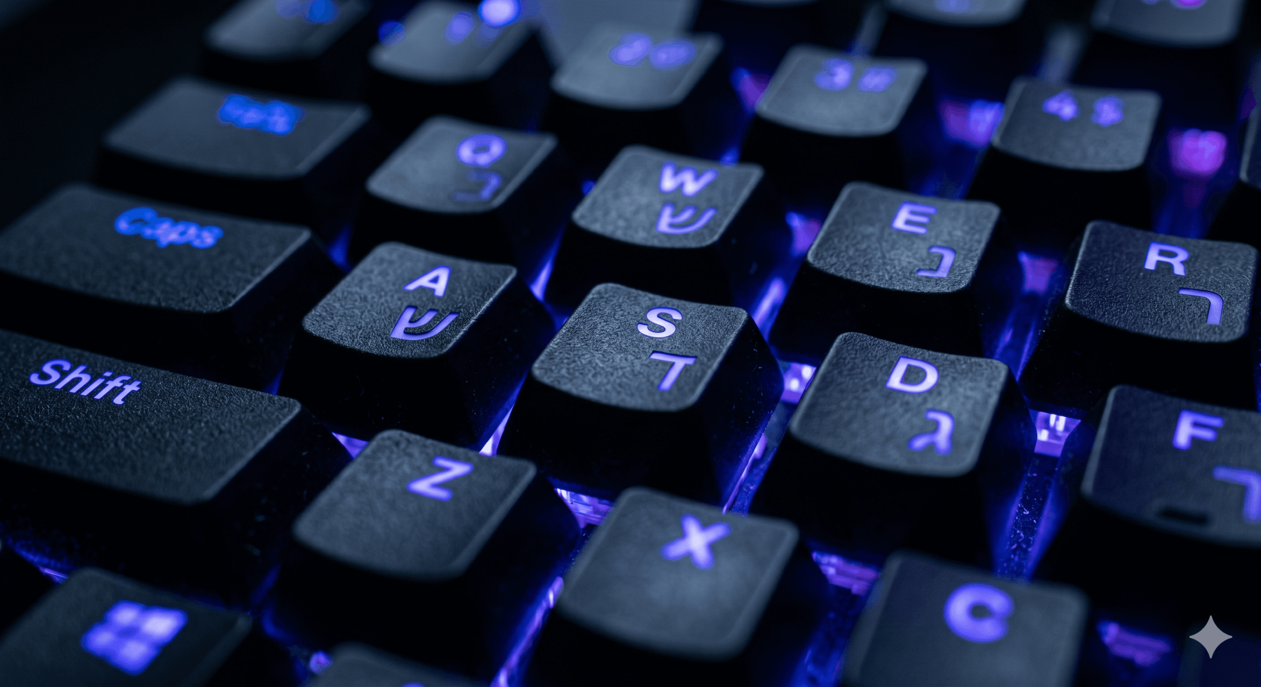 חריטת עברית זוהרת בתאורת RGB סגולה