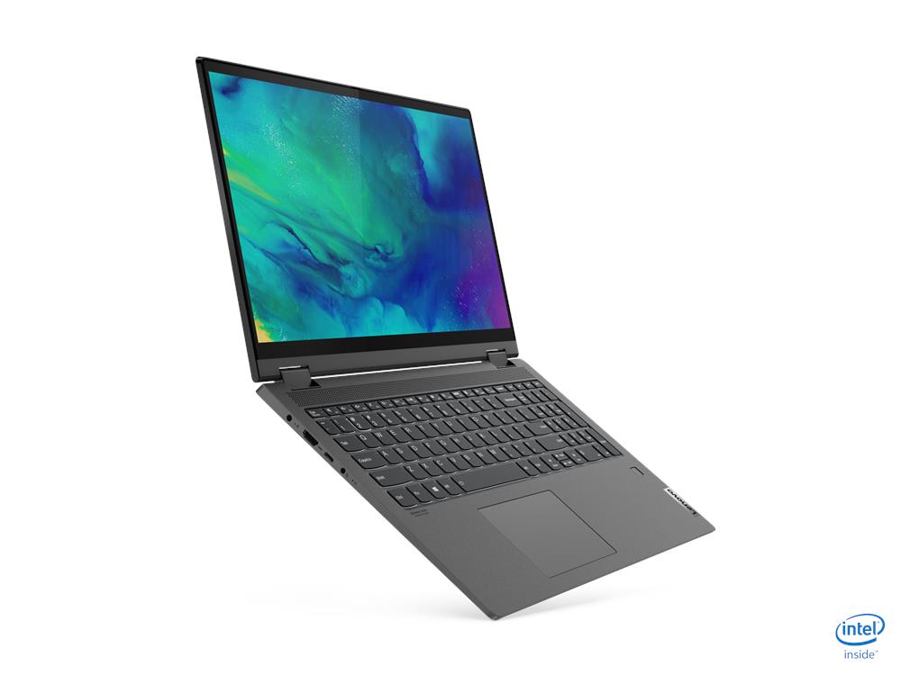 Lenovo IdeaPad Flex 5 15ITL05 מחשב נייד מתהפך בצבע אפור — מבט קדמי בזווית