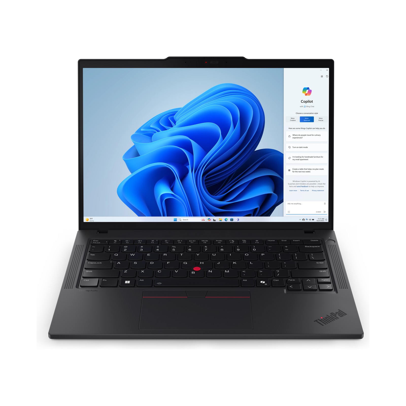 Lenovo ThinkPad T14 Gen 5 — מבט חזיתי על המסך והמקלדת