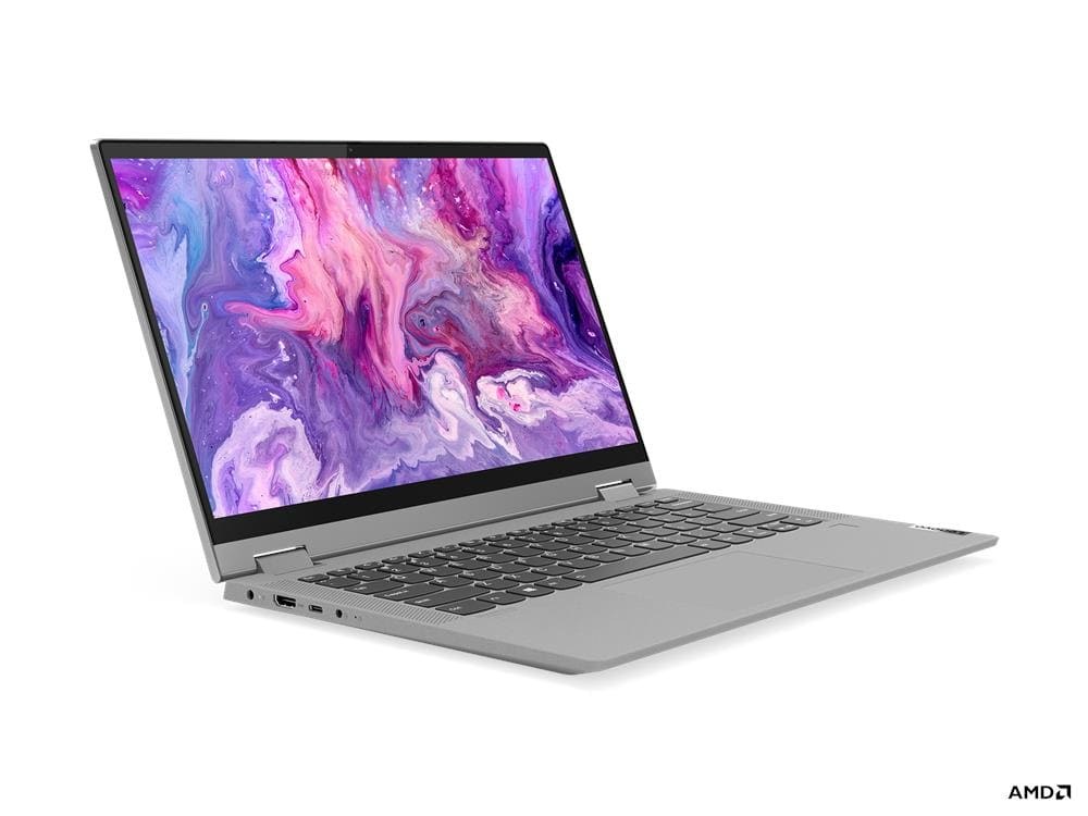 Lenovo IdeaPad Flex 5 14ALC05 אפור — מחשב נייד מתהפך פתוח במבט קדמי בזווית